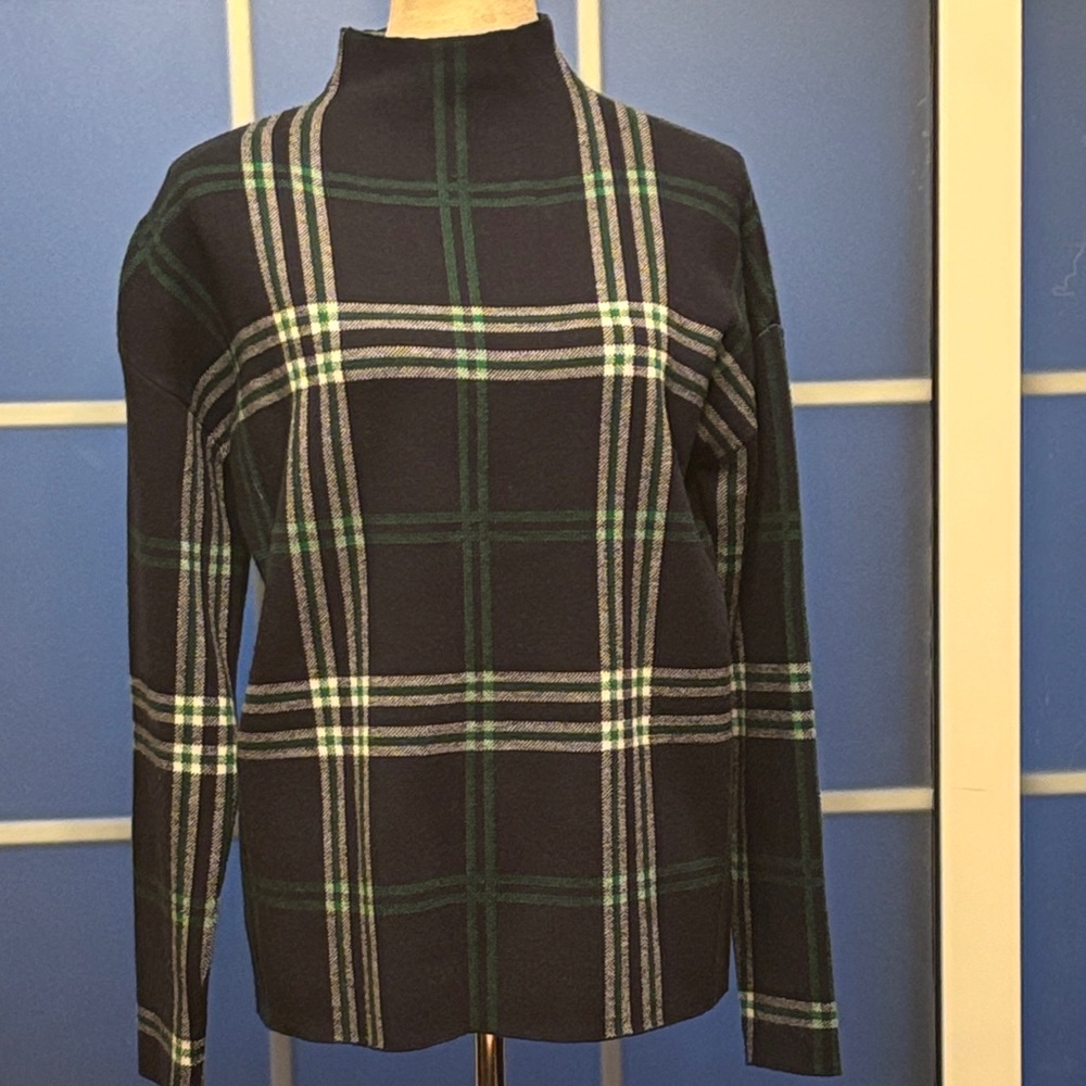 Nicole Miller Blue and Green Plaid Turtleneck Sweater - worn once size M